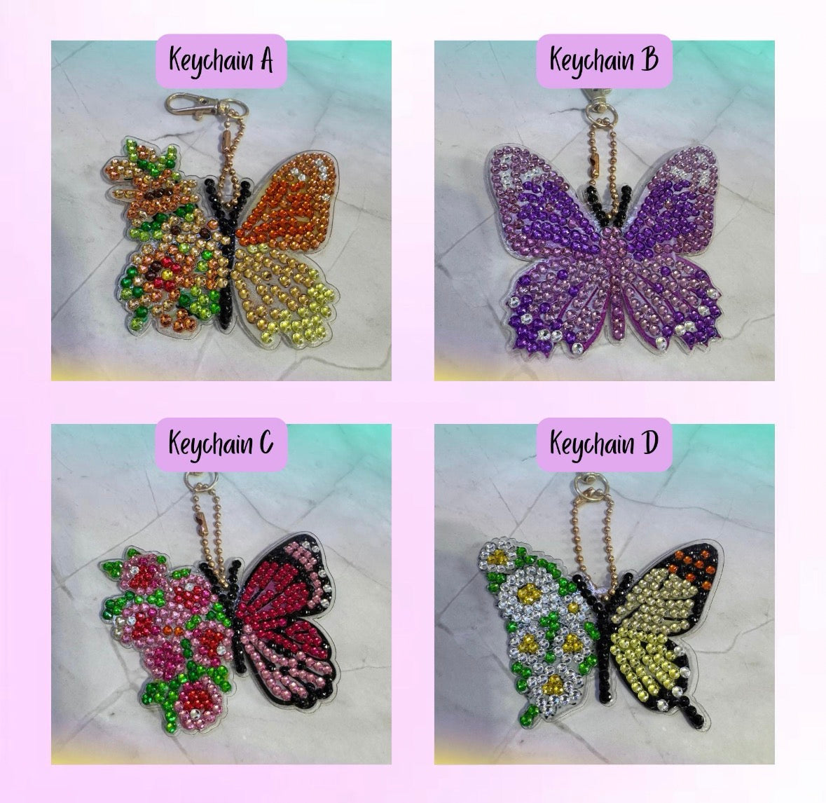 Butterfly Rhinestone Keychains/Bag Charms